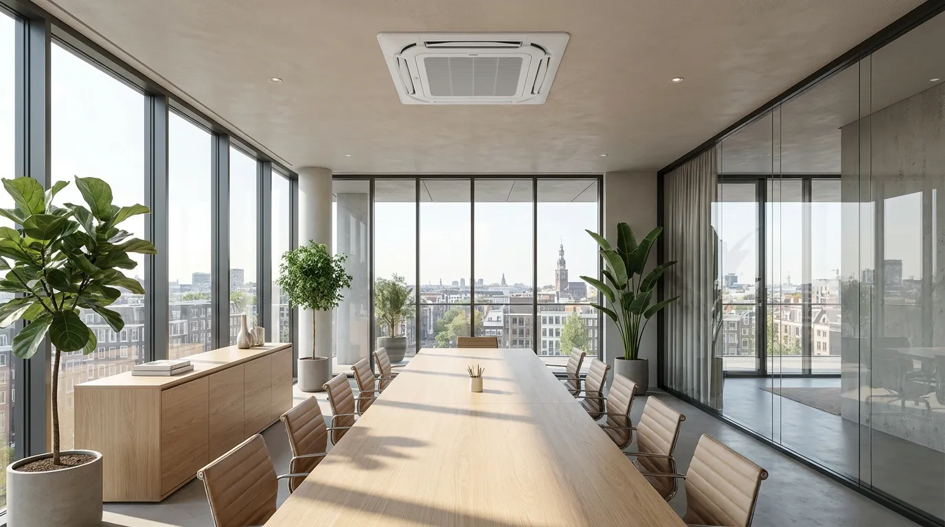 VRF cassette airco systeem moderne Nederlandse vergaderkamer